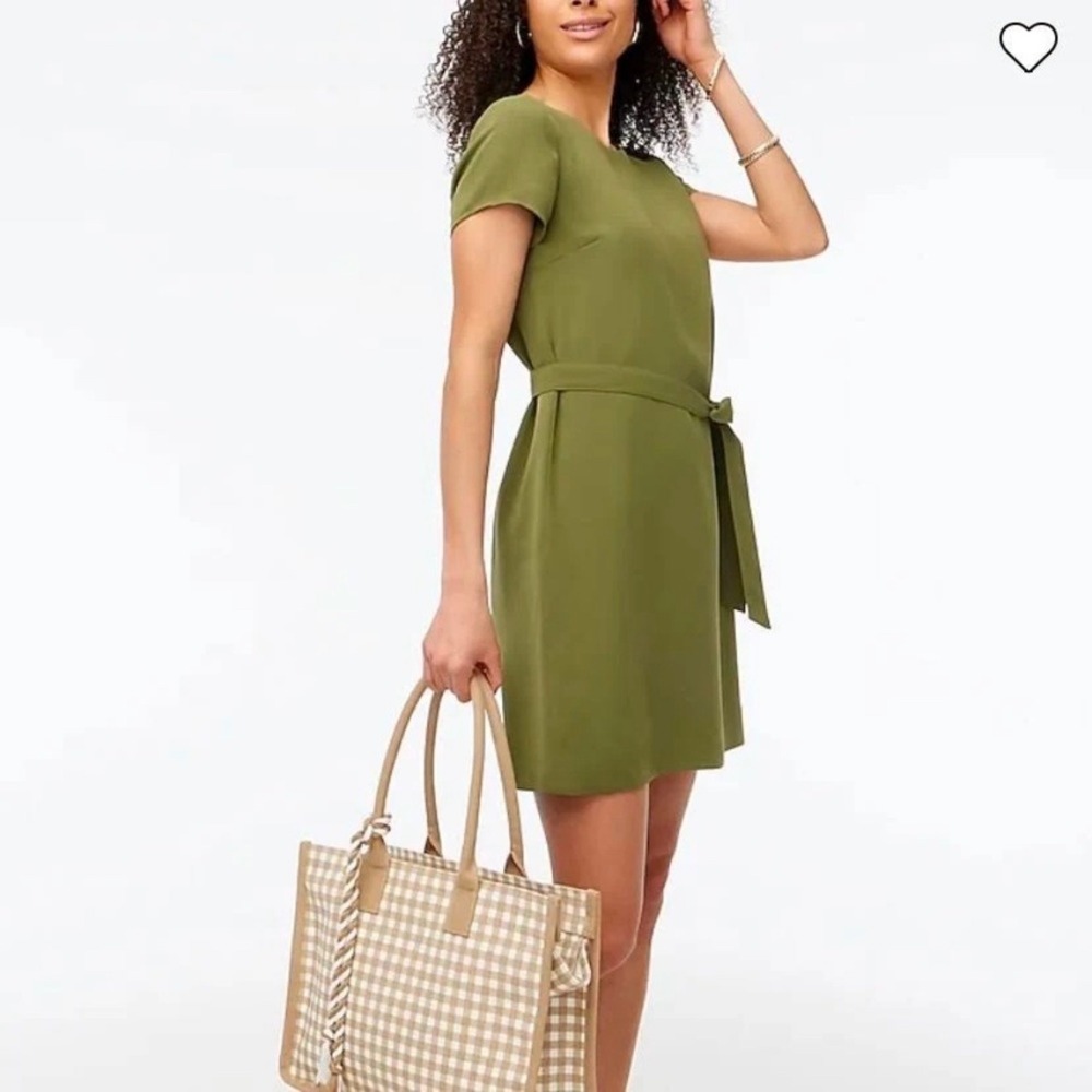New J. Crew Olive Green‎ Belted T-Shirt Dress Size 14